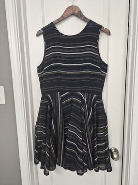 Classic Navy Striped Fit & Flare Dress - Sleeveless